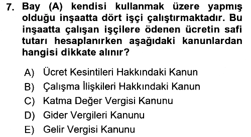 İnşaat ve Gayrimenkul Muhasebesi 2016-2017 Ara Sınav - 7. soru