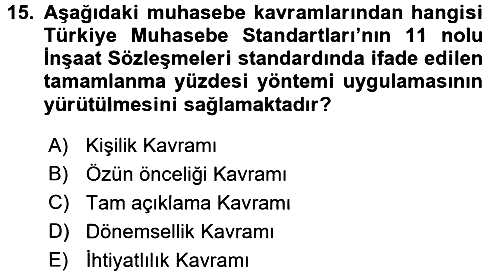 İnşaat ve Gayrimenkul Muhasebesi 2016-2017 Ara Sınav - 15. soru