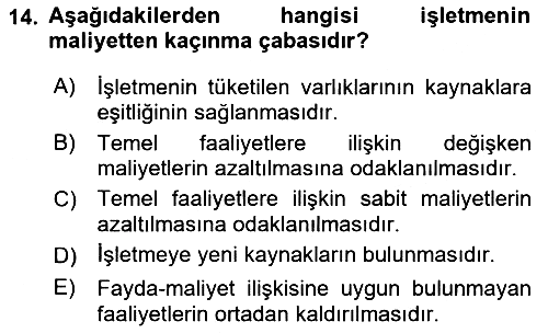 İnşaat ve Gayrimenkul Muhasebesi 2018-2019 Ara Sınav - 14. soru