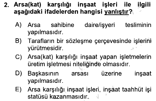 İnşaat ve Gayrimenkul Muhasebesi 2023-2024 Dönem Sonu Sınavı - 2. soru