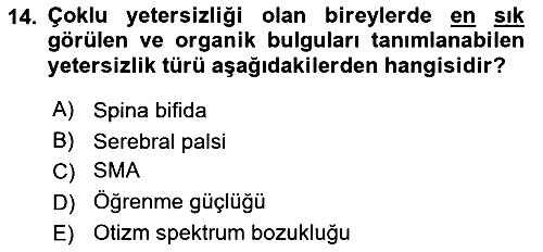 Bakıma Gereksinimi Olan Engelli Bireyler 1 2022-2023 Dönem Sonu Sınavı - 14. soru
