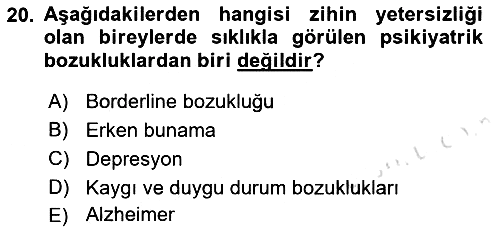 Bakıma Gereksinimi Olan Engelli Bireyler 2 2021-2022 Yaz Okulu Sınavı - 20. soru