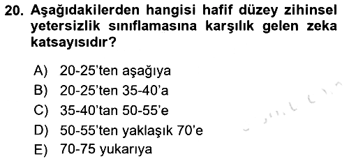 Gelişimsel Yetersizliklerin Bakım ve Rehabilitasyonu 2021-2022 Dönem Sonu Sınavı - 20. soru