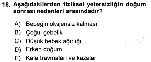 Gelişimsel Yetersizliklerin Bakım ve Rehabilitasyonu 2024-2025 Dönem Sonu Sınavı - 18. soru