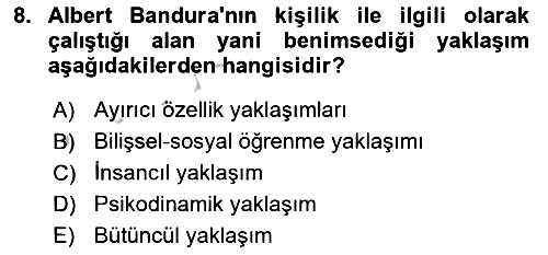 İnsan ve Davranış 2018-2019 Yaz Okulu Sınavı - 8. soru