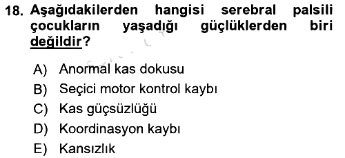 Ortopedik Rehabilitasyon 2023-2024 Yaz Okulu Sınavı - 18. soru