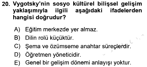 Yaşam Boyu Büyüme ve Gelişim 2017-2018 Ara Sınav - 20. soru