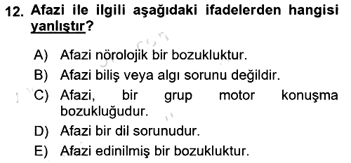 Yaşlılıkta Nörolojik Temelli Durumların Bakım ve Rehabilitasyonu 2022-2023 Dönem Sonu Sınavı - 12. soru