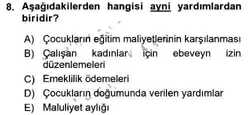 Aile Ekonomisi 2016-2017 3 Ders Sınavı - 8. soru
