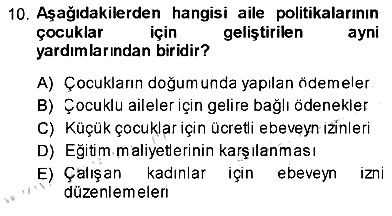 Aile Ekonomisi 2013-2014 Dönem Sonu Sınavı - 10. soru