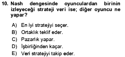 Aile Ekonomisi 2023-2024 Yaz Okulu Sınavı - 10. soru