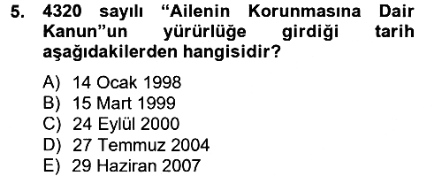 Aile Sağlığı 2014-2015 Tek Ders Sınavı - 5. soru