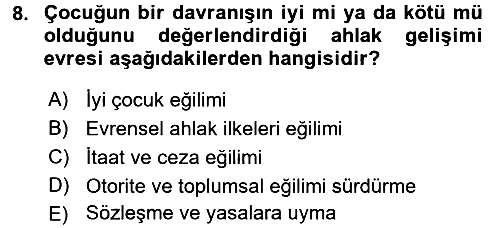Çocuk ve Ergen Bakımı 2016-2017 Ara Sınav - 8. soru