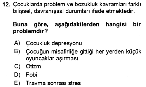 Çocuk ve Ergen Bakımı 2018-2019 Ara Sınav - 12. soru