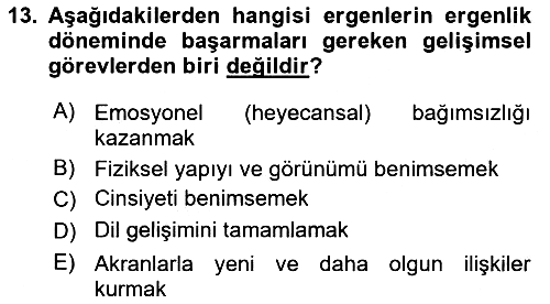 Çocuk ve Ergen Bakımı 2024-2025 Ara Sınav - 13. soru