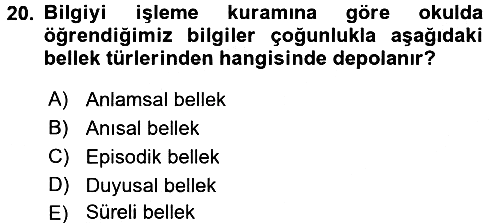 Davranış Bilimlerine Giriş 2016-2017 3 Ders Sınavı - 20. soru