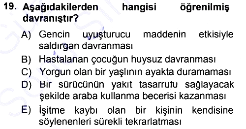 Davranış Bilimlerine Giriş 2012-2013 Dönem Sonu Sınavı - 19. soru
