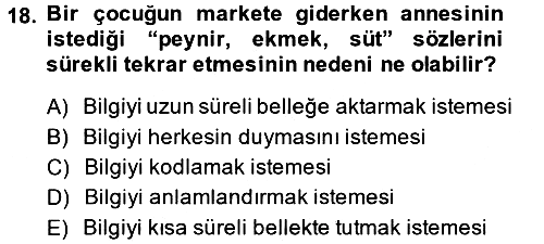 Davranış Bilimlerine Giriş 2014-2015 Dönem Sonu Sınavı - 18. soru