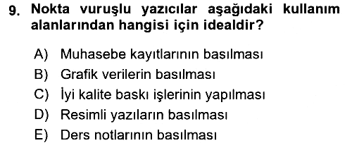 Ev Teknolojisi 2016-2017 3 Ders Sınavı - 9. soru