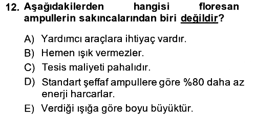 Ev Teknolojisi 2014-2015 Ara Sınav - 12. soru