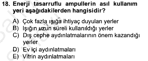 Ev Teknolojisi 2014-2015 Ara Sınav - 18. soru