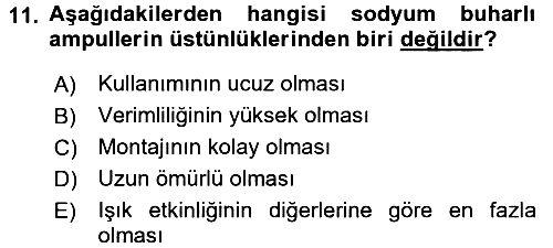 Ev Teknolojisi 2016-2017 Ara Sınav - 11. soru