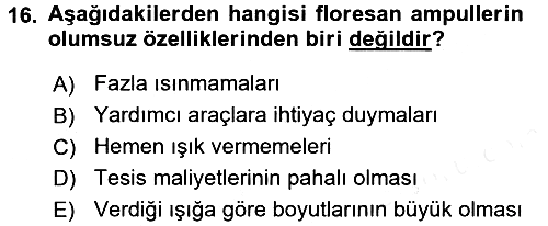 Ev Teknolojisi 2017-2018 Ara Sınav - 16. soru