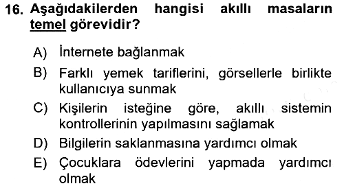 Ev Teknolojisi 2015-2016 Tek Ders Sınavı - 16. soru