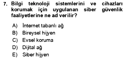 Ev Teknolojisi 2023-2024 Yaz Okulu Sınavı - 7. soru
