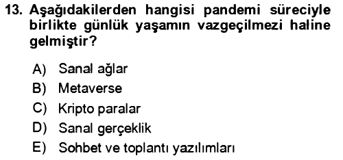 Ev Teknolojisi 2023-2024 Yaz Okulu Sınavı - 13. soru