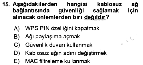 Ev Teknolojisi 2023-2024 Yaz Okulu Sınavı - 15. soru
