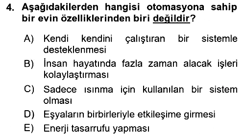 Ev Teknolojisi 2024-2025 Yaz Okulu Sınavı - 4. soru