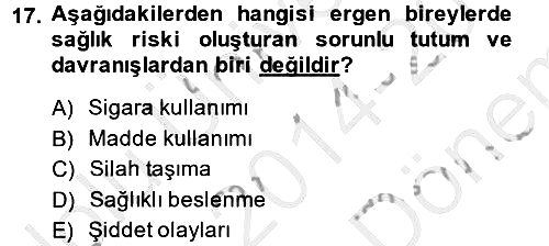Sağlıklı Yaşam 2014-2015 Dönem Sonu Sınavı - 17. soru