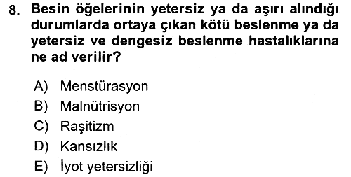 Sağlıklı Yaşam 2015-2016 Dönem Sonu Sınavı - 8. soru