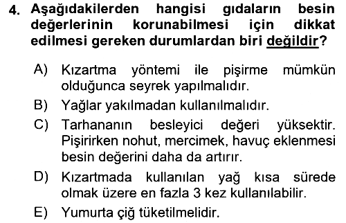 Sağlıklı Yaşam 2015-2016 Tek Ders Sınavı - 4. soru