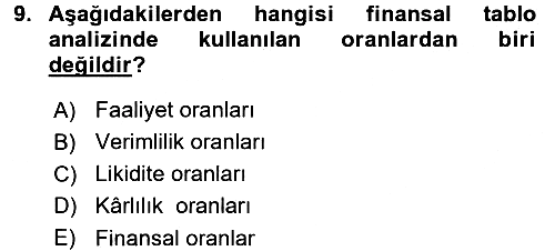 Verimlilik Yönetimi 2017-2018 3 Ders Sınavı - 9. soru
