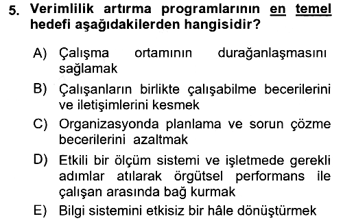 Verimlilik Yönetimi 2017-2018 Ara Sınav - 5. soru