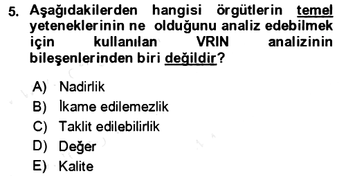Verimlilik Yönetimi 2018-2019 Ara Sınav - 5. soru