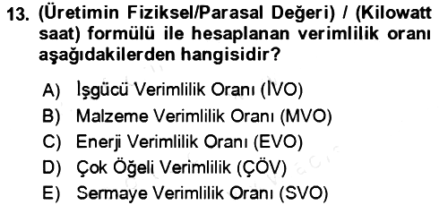 Verimlilik Yönetimi 2018-2019 Ara Sınav - 13. soru