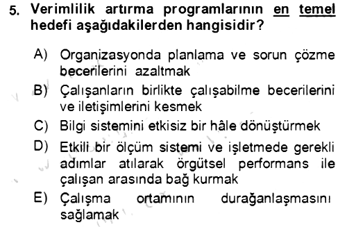 Verimlilik Yönetimi 2021-2022 Ara Sınav - 5. soru