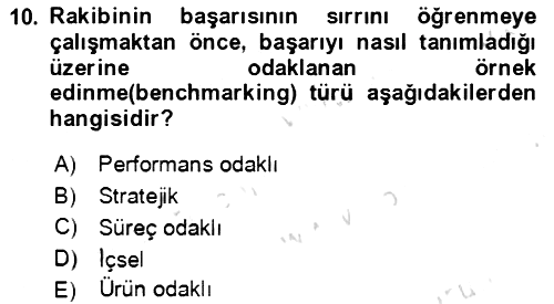Verimlilik Yönetimi 2021-2022 Ara Sınav - 10. soru
