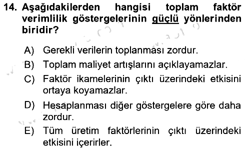 Verimlilik Yönetimi 2025-2026 Ara Sınav - 14. soru