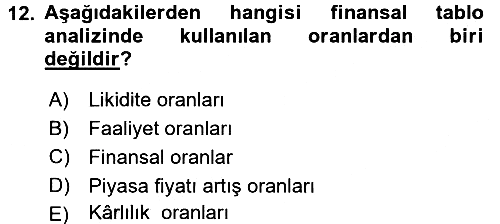 Verimlilik Yönetimi 2016-2017 Dönem Sonu Sınavı - 12. soru