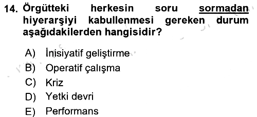 Verimlilik Yönetimi 2016-2017 Dönem Sonu Sınavı - 14. soru