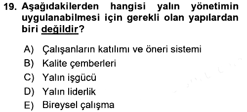 Verimlilik Yönetimi 2017-2018 Dönem Sonu Sınavı - 19. soru