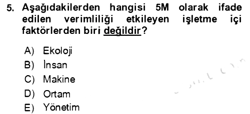 Verimlilik Yönetimi 2021-2022 Dönem Sonu Sınavı - 5. soru