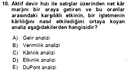 Verimlilik Yönetimi 2021-2022 Dönem Sonu Sınavı - 10. soru