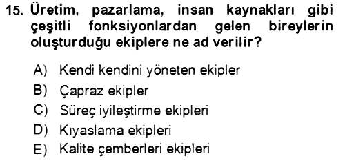 Verimlilik Yönetimi 2021-2022 Dönem Sonu Sınavı - 15. soru
