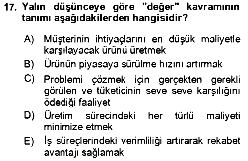 Verimlilik Yönetimi 2023-2024 Dönem Sonu Sınavı - 17. soru