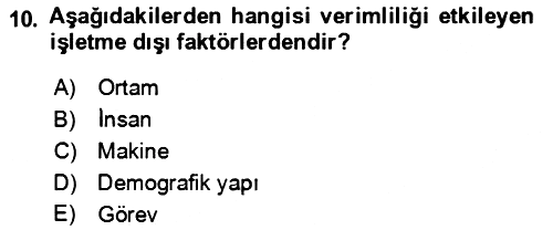 Verimlilik Yönetimi 2021-2022 Yaz Okulu Sınavı - 10. soru